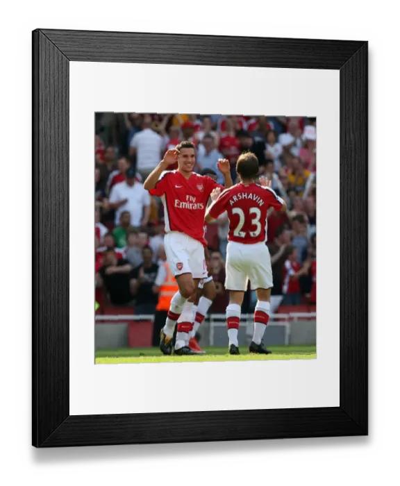 Framed Print : Robin van Persie celebrates scoring his 2nd goal with Framed Print : Robin van Persie celebrates scoring his 2nd goal with