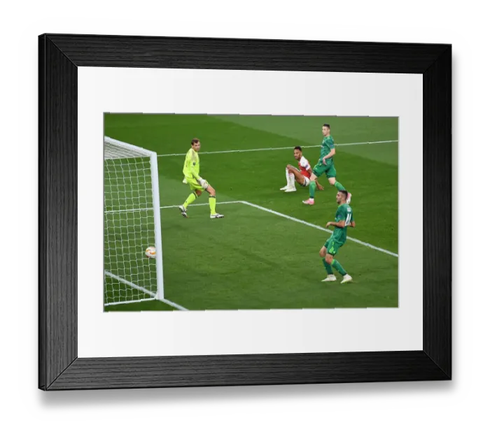 Framed Print : Aubameyang Scores: Arsenal Triumphs in Europa League Clash against Vorskla Poltava