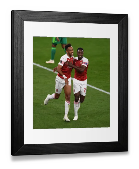 Framed Print : Arsenal Strikers Aubameyang and Welbeck Celebrate Goal in Europa League Match Framed Print : Arsenal Strikers Aubameyang and Welbeck Celebrate Goal in Europa League Match