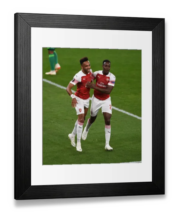 Framed Print : Arsenal Stars Aubameyang and Welbeck: Celebrating Europa League Goal