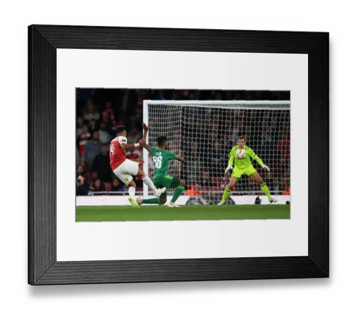 Framed Print : Pierre-Emerick Aubameyang Scores Double: Arsenal's Unstoppable Performance Against Vorskla Poltava in Europa League 2018-19