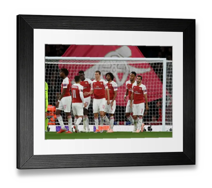 Framed Print : Arsenal's Aubameyang and Mkhitaryan Celebrate Double Strike in Europa League Match