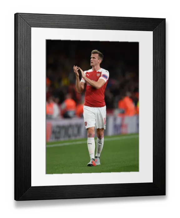 Framed Print : Rob Holding Celebrates with Fans after Arsenal's Europa League Victory over Vorskla Poltava