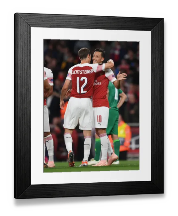 Framed Print : Mesut Ozil and Stephan Lichtsteiner Celebrate Arsenal's Goals Against Vorskla Poltava in Europa League Framed Print : Mesut Ozil and Stephan Lichtsteiner Celebrate Arsenal's Goals Against Vorskla Poltava in Europa League