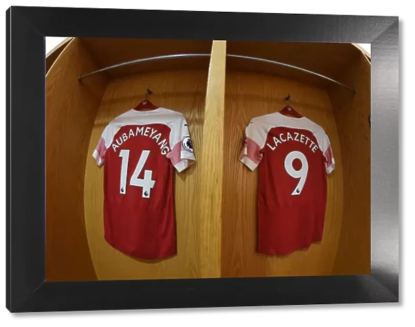 Arsenal Strikers: Aubameyang and Lacazette Gear Up in the Changing Room (Arsenal v Everton, 2018-19)