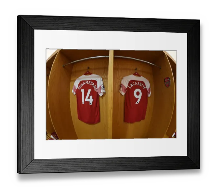 Framed Print : Arsenal Strikers Aubameyang and Lacazette: Preparing for Battle in the Arsenal Changing Room (2018-19) Framed Print : Arsenal Strikers Aubameyang and Lacazette: Preparing for Battle in the Arsenal Changing Room (2018-19)