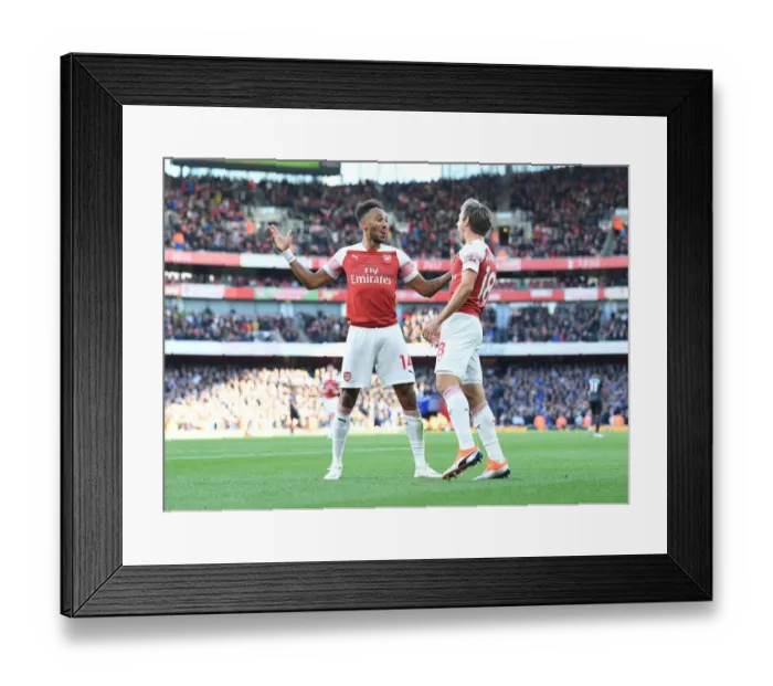 Framed Print : Arsenal Celebrate: Aubameyang Scores Second Goal vs. Everton (2018-19)
