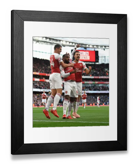 Framed Print : Three Stars Shine: Lacazette, Xhaka, Ramsey's Goals - Arsenal's Triumph Against Everton (2018-19)
