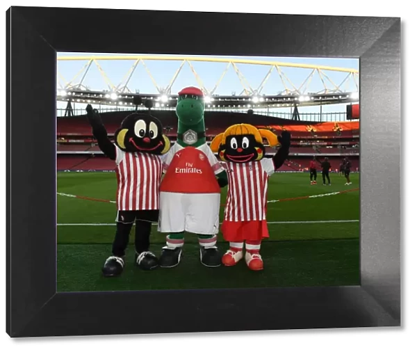 Gunner with the Brentford mascots. Arsenal 3: 1 Brentford. Carabao Cup. 3rd Round