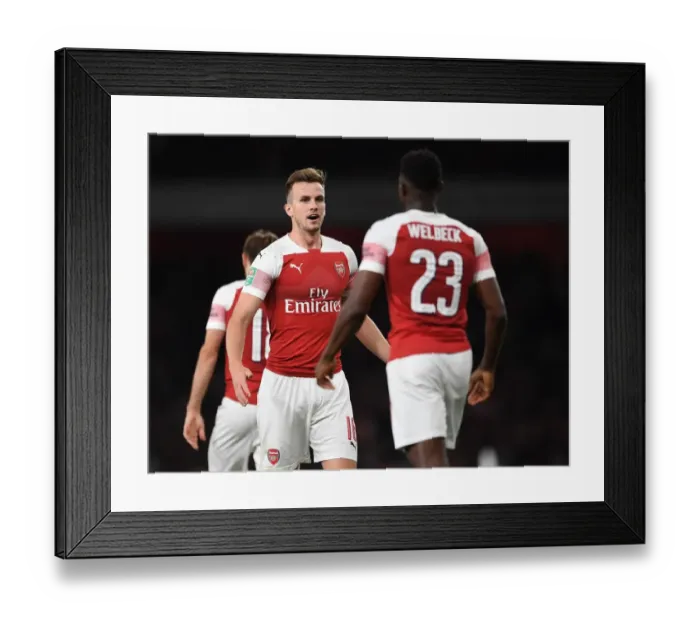 Framed Print : Arsenal's Danny Welbeck and Rob Holding Celebrate First Goal vs. Brentford in Carabao Cup Framed Print : Arsenal's Danny Welbeck and Rob Holding Celebrate First Goal vs. Brentford in Carabao Cup