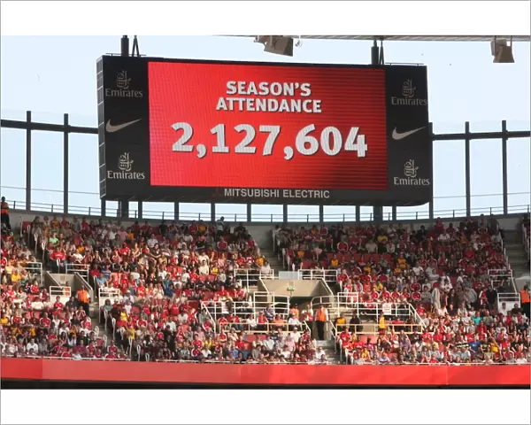 Big screen shows the Emirates attendance for the season