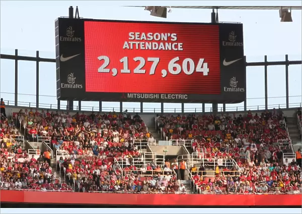 Big screen shows the Emirates attendance for the season