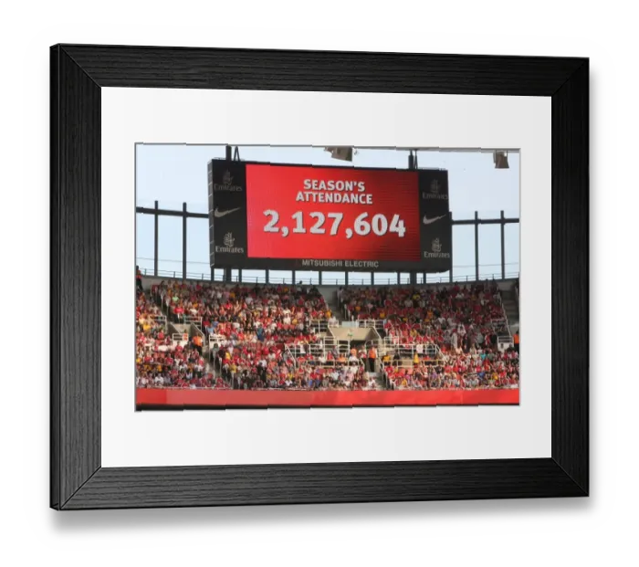 Framed Print : Big screen shows the Emirates attendance for the season