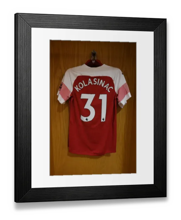 Framed Print : Sead Kolasinac's Hanging Jersey: Arsenal FC vs. Watford FC, Premier League 2018-19
