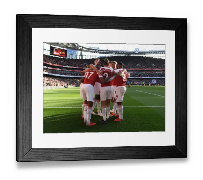Framed Print : Arsenal Celebrates First Goal: Ozil, Lacazette, Bellerin (2018-19)
