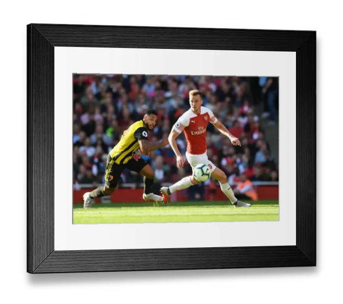 Framed Print : Arsenal's Rob Holding Faces Off Against Watford's Andre Gray in Intense Premier League Clash Framed Print : Arsenal's Rob Holding Faces Off Against Watford's Andre Gray in Intense Premier League Clash