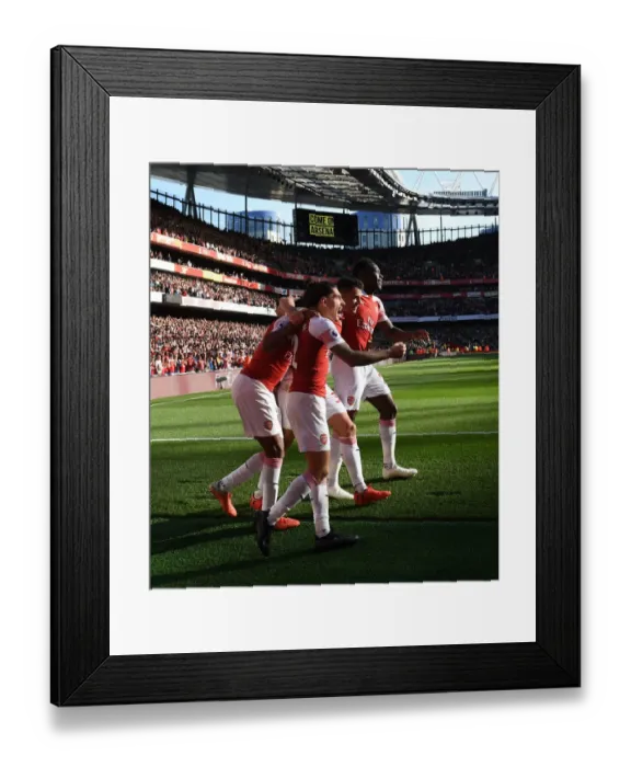 Framed Print : Arsenal Celebrate First Goal: Xhaka, Lacazette, Bellerin, Welbeck (Arsenal v Watford 2018-19)