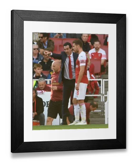 Framed Print : Arsenal's Ramsey Receives Instructions from Emery during Arsenal v Watford Match Framed Print : Arsenal's Ramsey Receives Instructions from Emery during Arsenal v Watford Match