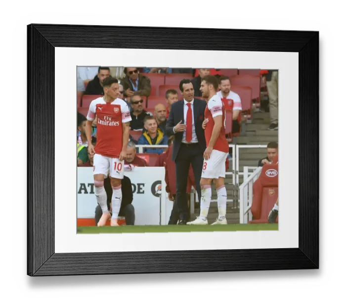 Framed Print : Arsenal's Ramsey Receives Strategic Guidance from Coach Emery during a Premier League Match Framed Print : Arsenal's Ramsey Receives Strategic Guidance from Coach Emery during a Premier League Match
