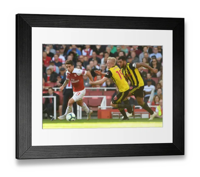 Framed Print : Arsenal's Lucas Torreira Faces Off Against Watford's Will Hughes and Troy Deeney Framed Print : Arsenal's Lucas Torreira Faces Off Against Watford's Will Hughes and Troy Deeney