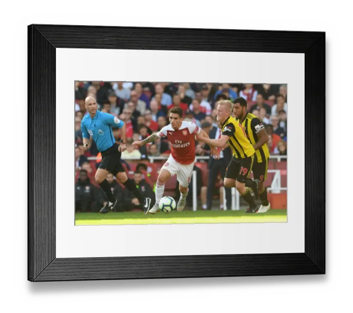 Framed Print : Clash at Emirates: Torreira Tackles Hughes and Deeney (Arsenal vs. Watford, 2018-19) Framed Print : Clash at Emirates: Torreira Tackles Hughes and Deeney (Arsenal vs. Watford, 2018-19)