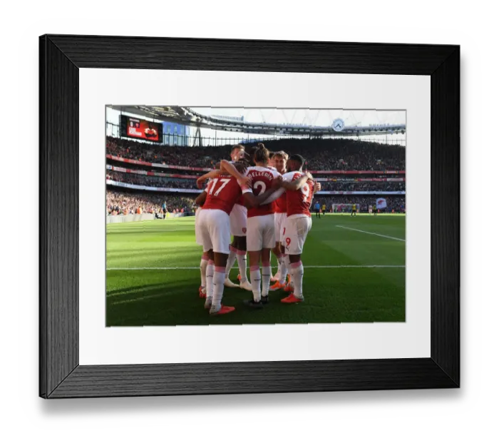 Framed Print : Arsenal Celebrate First Goal: Ozil, Lacazette, Bellerin (Arsenal v Watford, 2018-19) Framed Print : Arsenal Celebrate First Goal: Ozil, Lacazette, Bellerin (Arsenal v Watford, 2018-19)