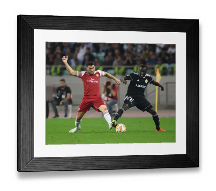 Framed Print : Sead Kolasinac vs. Con Delari: Clash in the Europa League between Qarabag and Arsenal Framed Print : Sead Kolasinac vs. Con Delari: Clash in the Europa League between Qarabag and Arsenal