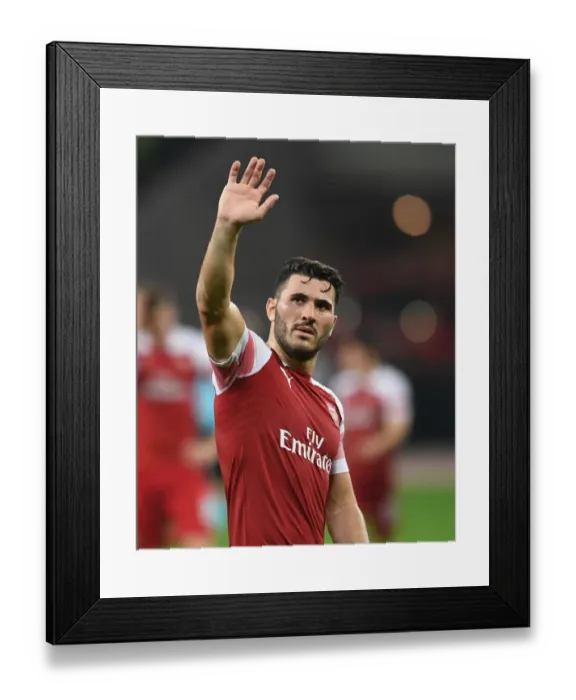 Framed Print : Sead Kolasinac Celebrates after Arsenal's Victory over Qarabag in Europa League