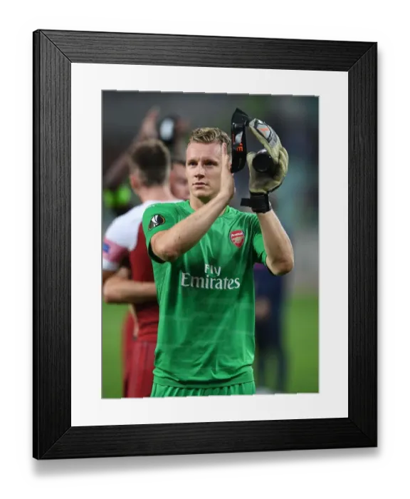 Framed Print : Bernd Leno Celebrates with Arsenal Fans after Qarabag Victory in Europa League Framed Print : Bernd Leno Celebrates with Arsenal Fans after Qarabag Victory in Europa League
