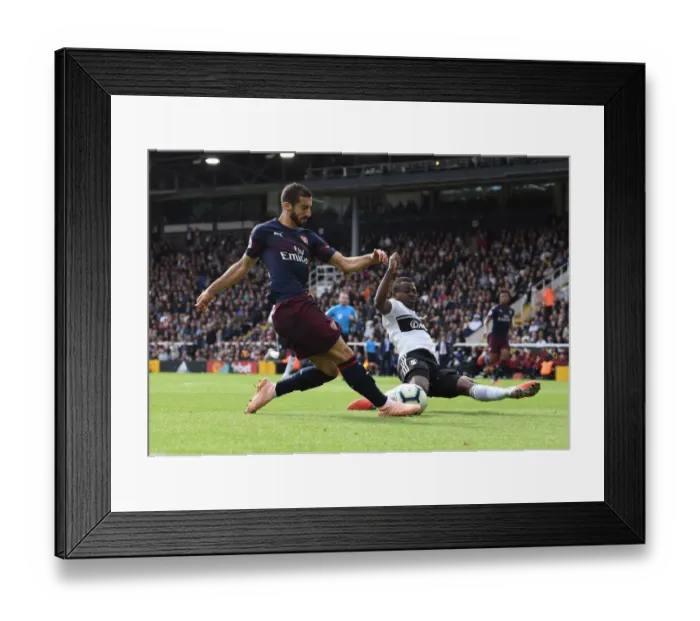 Framed Print : Mkhitaryan vs Seri: Battle for Ball Control - Fulham vs Arsenal, Premier League 2018-19