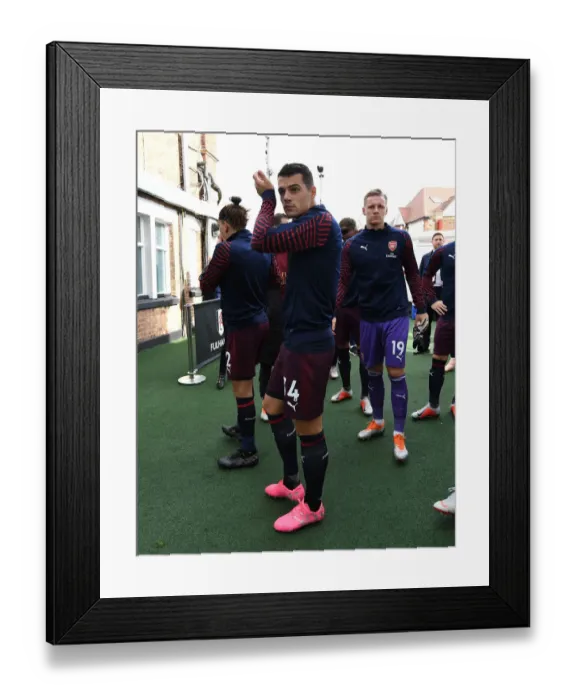 Framed Print : Granit Xhaka: Arsenal's Midfield Maestro at Craven Cottage (Fulham v Arsenal 2018-19) Framed Print : Granit Xhaka: Arsenal's Midfield Maestro at Craven Cottage (Fulham v Arsenal 2018-19)