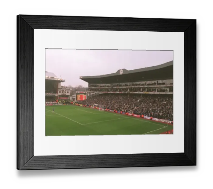 Framed Print : The Clock End, Arsenal Stadium during the match, photographed from the TV Gantry
