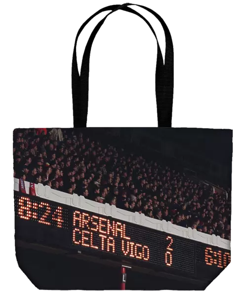 The scoreboard. Arsenal v Celta Vigo. UEFA Champions League