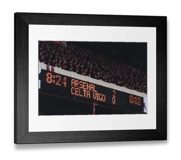 Framed Print : The scoreboard. Arsenal v Celta Vigo. UEFA Champions League Framed Print : The scoreboard. Arsenal v Celta Vigo. UEFA Champions League