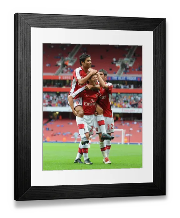 Framed Print : Arsene Wenger's Men: Arshavin, Eduardo, and Merida Celebrate Arsenal's First Goal Against Athletico Madrid, Emirates Cup 2009 Framed Print : Arsene Wenger's Men: Arshavin, Eduardo, and Merida Celebrate Arsenal's First Goal Against Athletico Madrid, Emirates Cup 2009