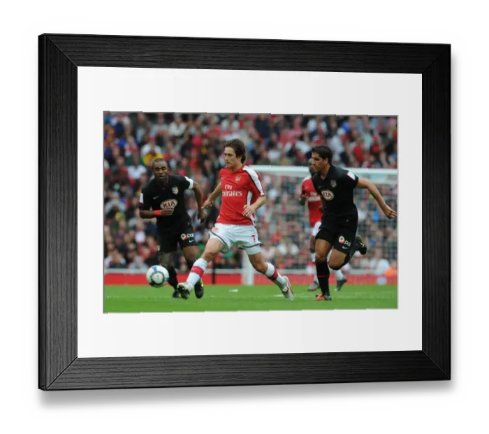 Framed Print : Arsenal's Rosicky Scores Against Athletico Madrid Duo Raul Garcia and Florent Sinama-Pongolle: Arsenal 2:1 Framed Print : Arsenal's Rosicky Scores Against Athletico Madrid Duo Raul Garcia and Florent Sinama-Pongolle: Arsenal 2:1