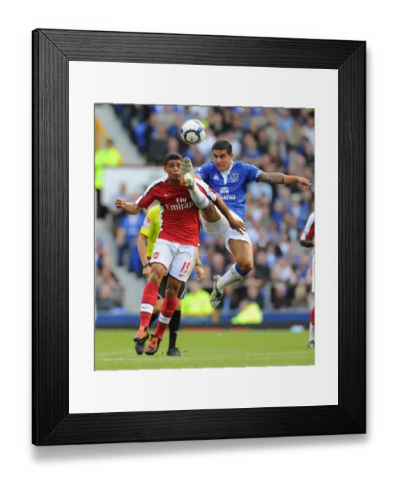 Framed Print : Denilson and Tim Cahill Clash in One-Sided Arsenal Victory at Goodison Park, August 15, 2009