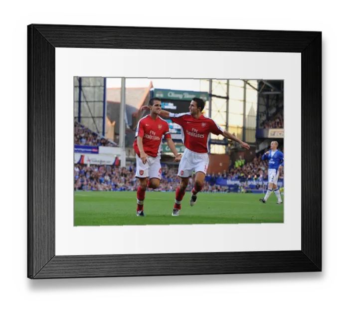 Framed Print : Fabregas and van Persie: Unstoppable Duo - 4th Goal in Arsenal's 6-1 Victory over Everton, August 2009 Framed Print : Fabregas and van Persie: Unstoppable Duo - 4th Goal in Arsenal's 6-1 Victory over Everton, August 2009