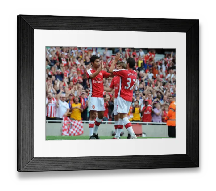 Framed Print : Eduardo, Arshavin, and Merdia: Unstoppable Arsenal Duo Celebrates 3:0 Victory Over Rangers