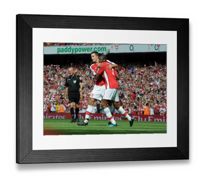 Framed Print : Arsenal's Unstoppable Duo: Diaby and van Persie Celebrate Their Second Goal Against Portsmouth (4-1), Emirates Stadium, 2009