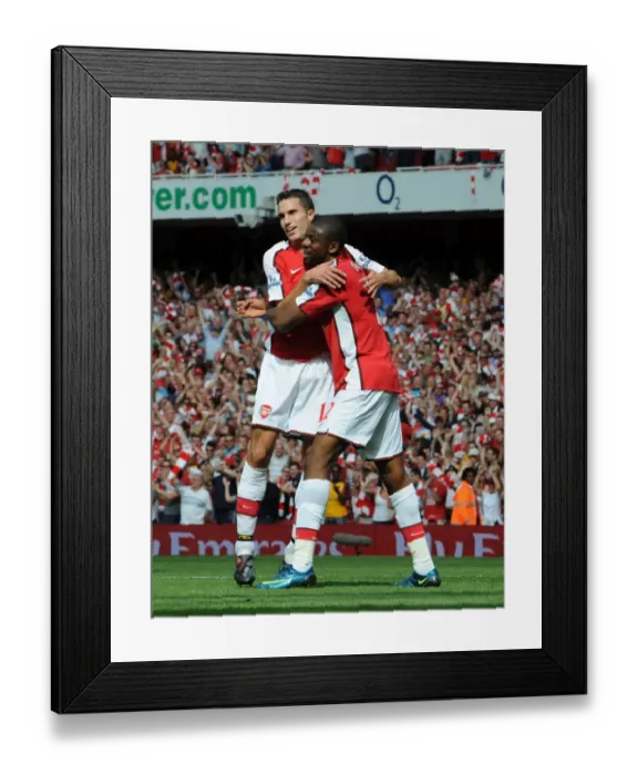 Framed Print : Arsenal's Diaby and van Persie Celebrate Second Goal Against Portsmouth (4-1), Emirates Stadium, 2009