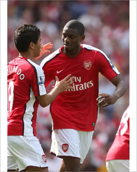 Abou Diaby celebrates scoring his and Arsenals 1sr goal with Eduardo
