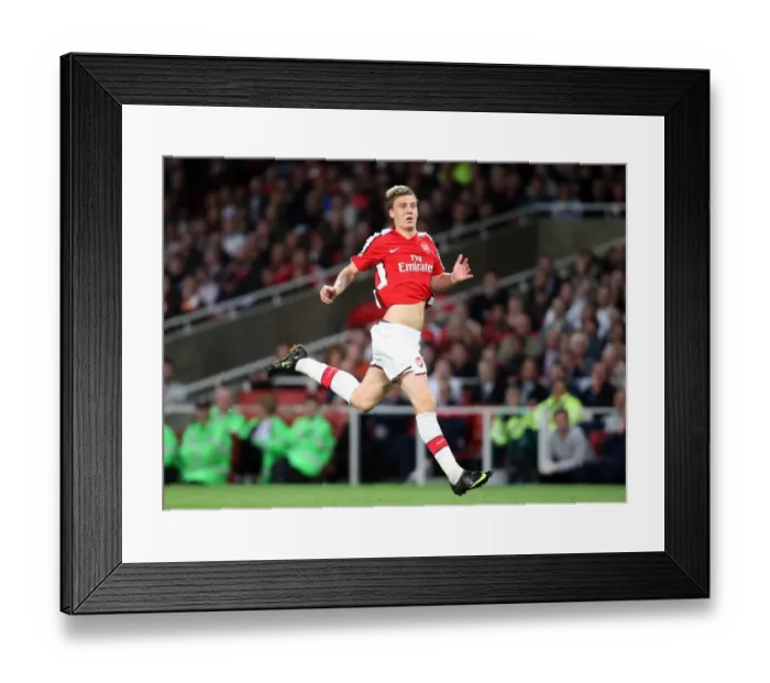 Framed Print : Nicklas Bendtner Scores the Decisive Goal: Arsenal's 3-1 UEFA Champions League Victory over Celtic (2009)