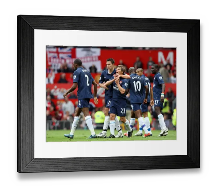 Framed Print : Arshavin, Diaby, van Persie: Unforgettable Goal Celebration as Arsenal Tops Manchester United 2-1 in Premier League Framed Print : Arshavin, Diaby, van Persie: Unforgettable Goal Celebration as Arsenal Tops Manchester United 2-1 in Premier League