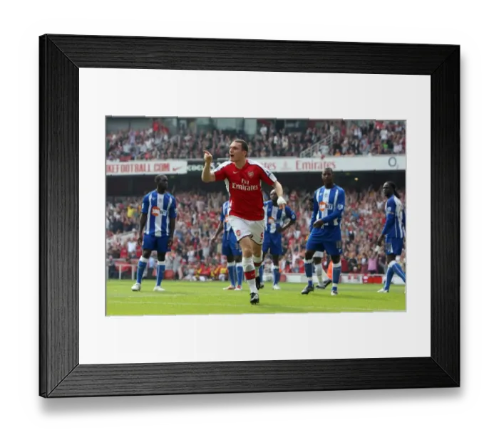 Framed Print : Thomas Vermaelen's First Goal: Arsenal Crushes Wigan Athletic 4-0