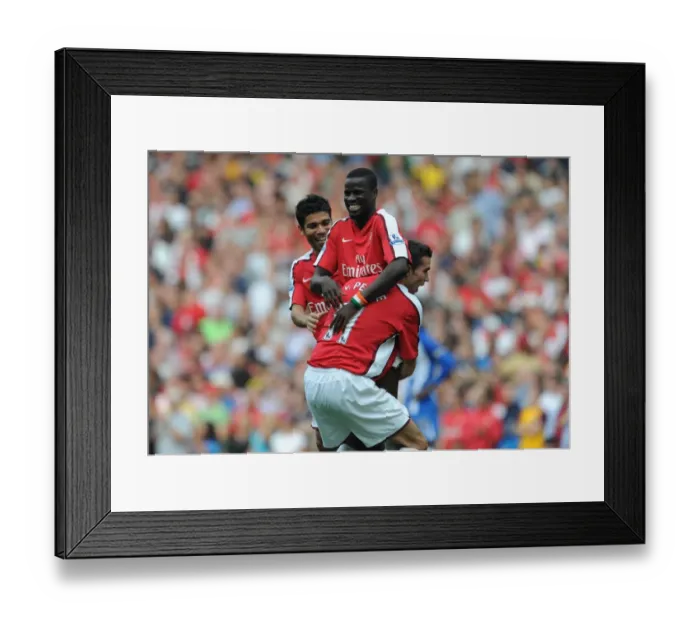 Framed Print : Arsenal's Triumph: Eboue, Eduardo, and van Persie's Unforgettable Celebration after a 4-0 Victory over Wigan Athletic