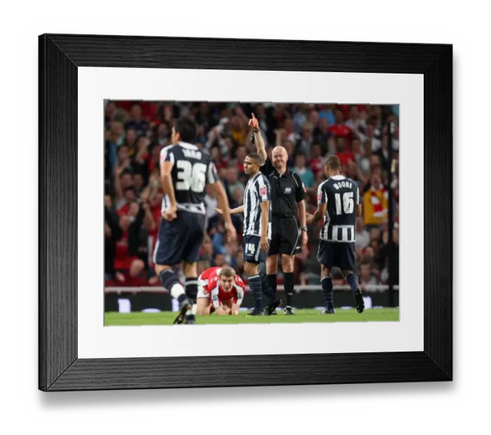 Framed Print : Arsenal's Jerome Thomas Red-Carded by Referee in Carling Cup Clash Against West Bromwich Albion