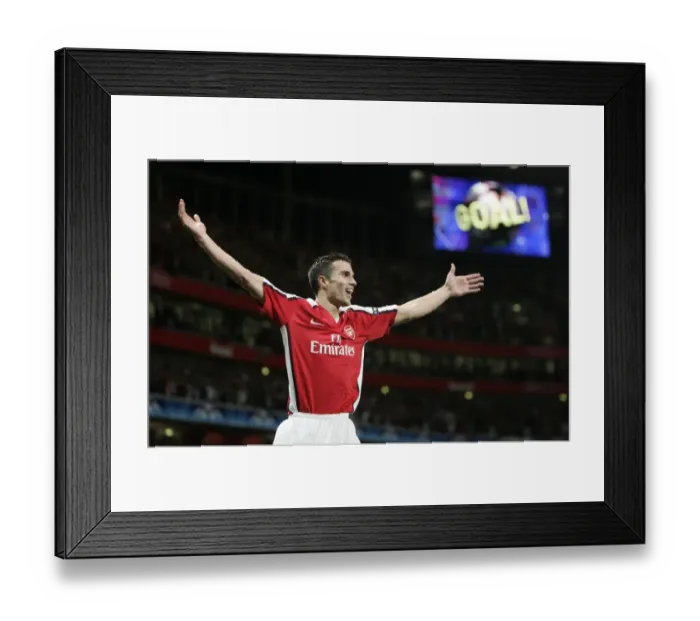Framed Print : Robin van Persie's Thrilling Goal: Arsenal's 2-0 Lead in Champions League vs. Olympiacos