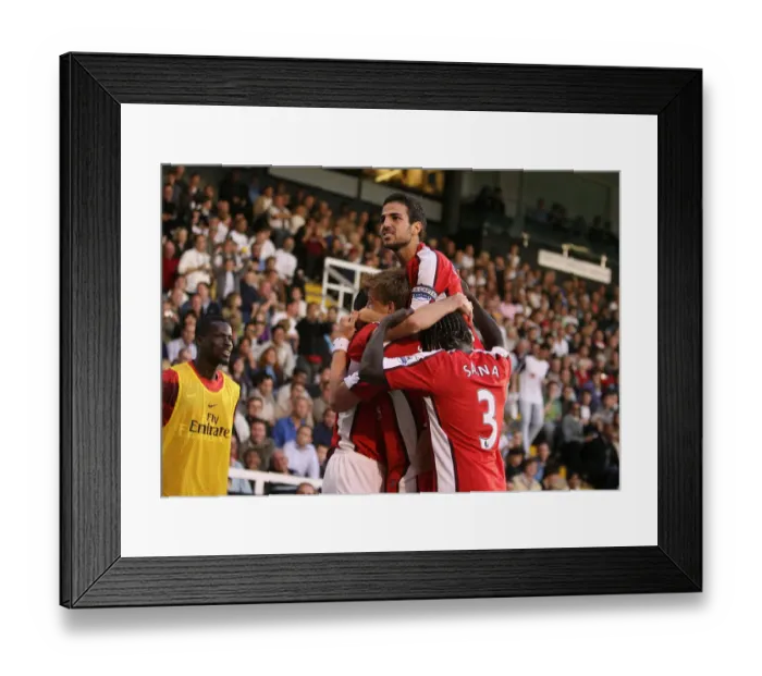 Framed Print : Cesc Fabregas Euphoric Celebration: Robin van Persie's Goal (0:1) - Arsenal vs. Fulham, Barclays Premier League, 2009