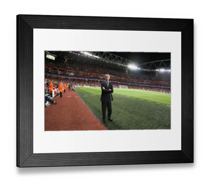 Framed Print : Arsene Wenger Celebrates Arsenal's 2-0 Champions League Victory over Olympiacos, Emirages Stadium, 2009